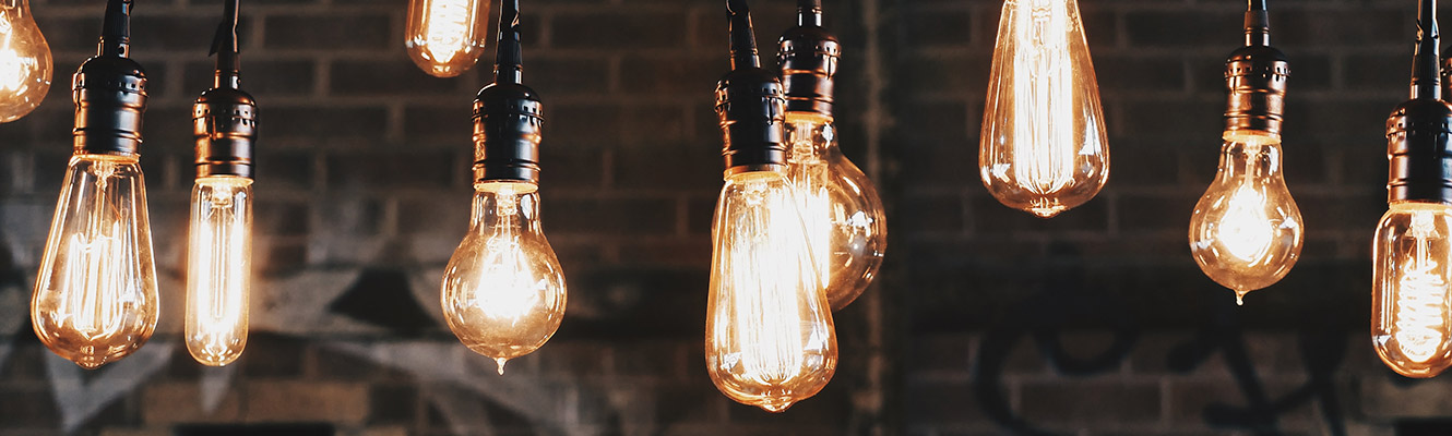 Hanging vintage light bulbs