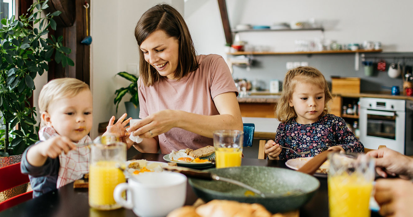 Family eating breakfast