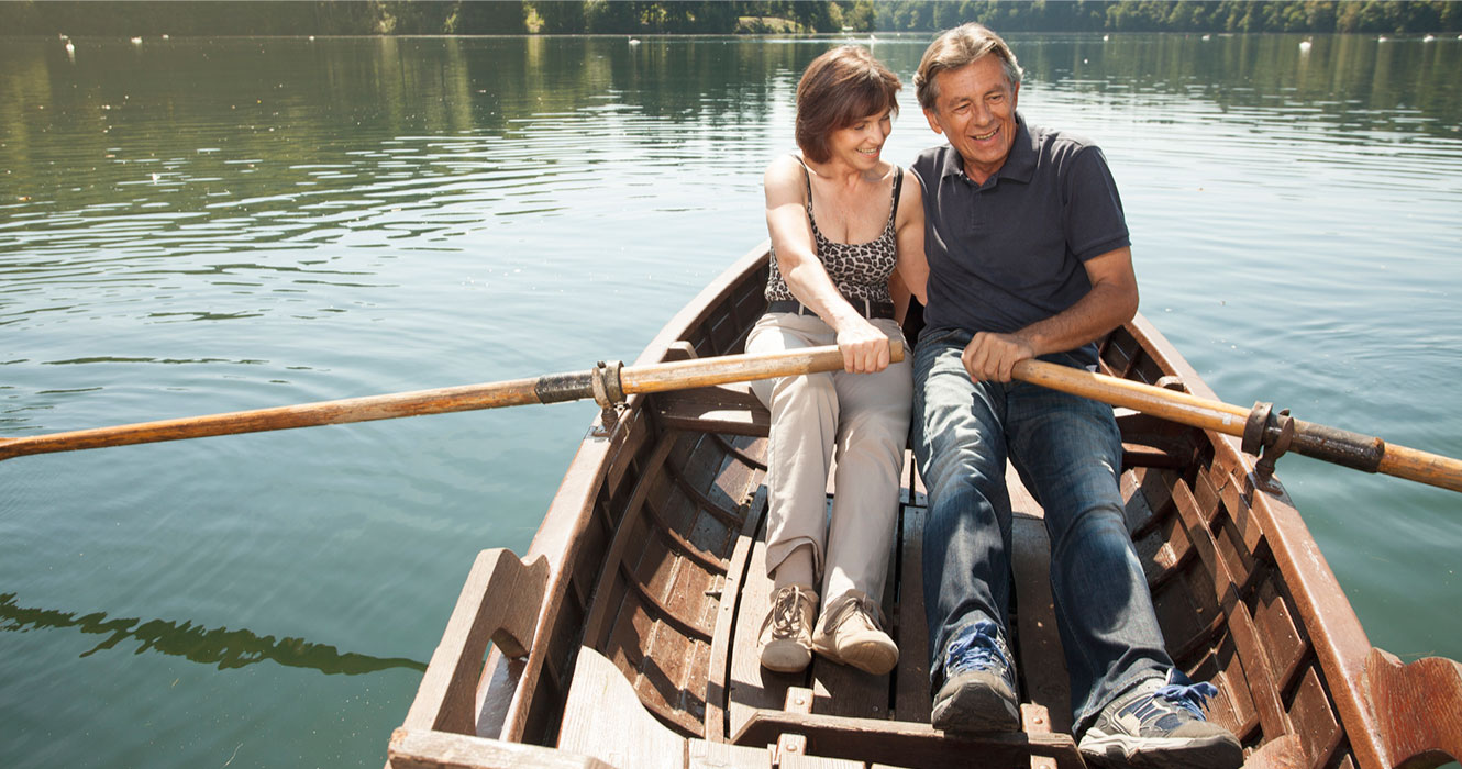 Couple rowing boat